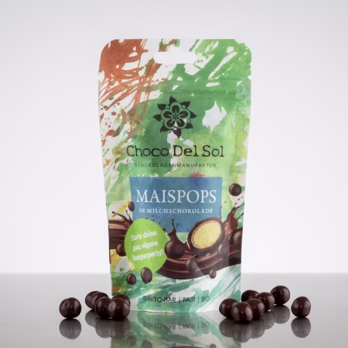 Bean-to-Bar Schokolade Bio Maispops Milch von Choco Del Sol Produktansicht