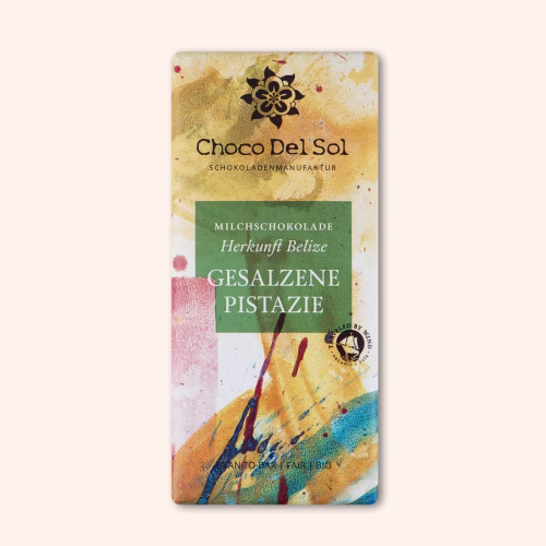 Bean-to-Bar Schokolade gesalzene Pistazie Bio von Choco Del Sol Produktbild